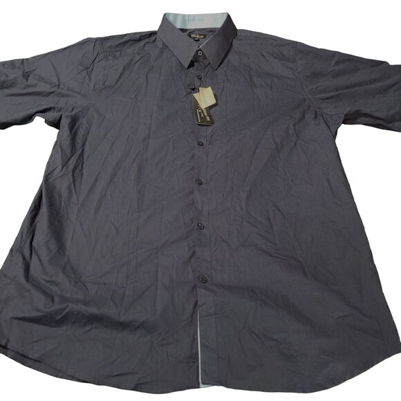 NWT Galaxy Mens Button Up Shirt Blue Size 2XL Cotton Blend Short Sleeve Slim Fit - Picture 1 of 12